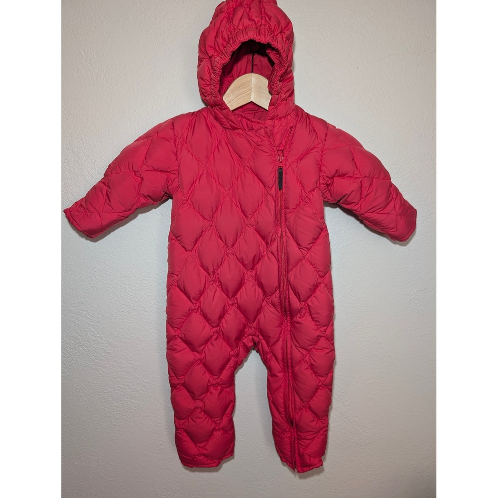 Lands End Bunting Suit Kids 18M Red Good Goose Down Quilted Hooded Snowsuit